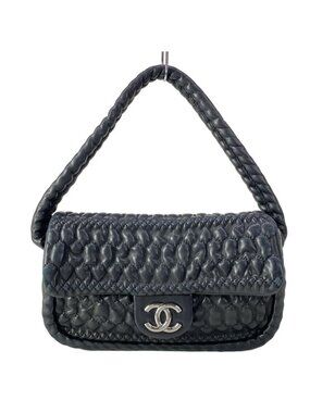 Chanel Shoulder Bag Bubble Quilt Black Quilted Silver Lambskin